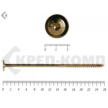 Саморезы с прессшайбой Torx, по дереву, желтый цинк8.0х260 мм Prokrep (50 шт) Prokrep