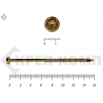 Саморезы по дереву желтые, шестигранные Torx 8х160 мм Prokrep (100 шт) Prokrep