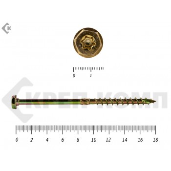 Саморезы по дереву желтые, шестигранные Torx 10х180 мм Prokrep (25 шт) Prokrep