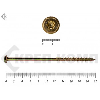 Саморезы по дереву желтые, шестигранные Torx 10х220 мм Prokrep (25 шт) Prokrep