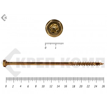 Саморезы по дереву желтые, шестигранные Torx 10х260 мм Prokrep (20 шт) Prokrep