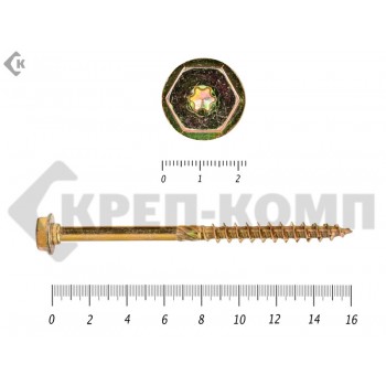 Саморезы по дереву желтые, шестигранные Torx 12х160 мм Prokrep (25 шт) Prokrep